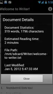 Writer screenshot 1